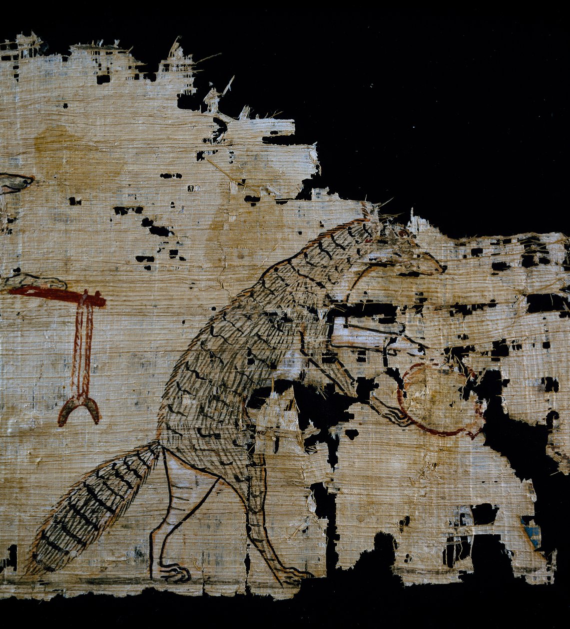 Papyrus, joka kuvaa satiirista kohtausta, noin 1100 eKr., vuodelta Ramses IX:n hallituskaudelta, Yksityiskohta, Egyptin sivilisaatio, Uusi kuningaskunta, dynastia XX tekijältä Egyptian 20th Dynasty