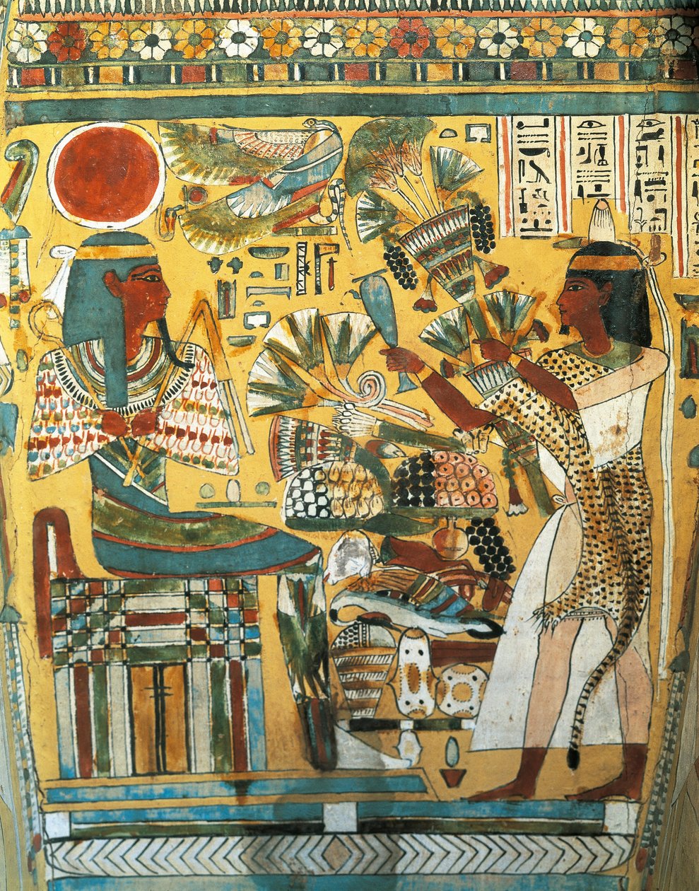 Amonin temppelin kirjuri Ankt Ef Rhonsonin sarkofagi, sisustusyksityiskohta: vainaja uhraa kukkia lännen jumalalle, Uusi kuningaskunta, dynastia XX tekijältä Egyptian 20th Dynasty