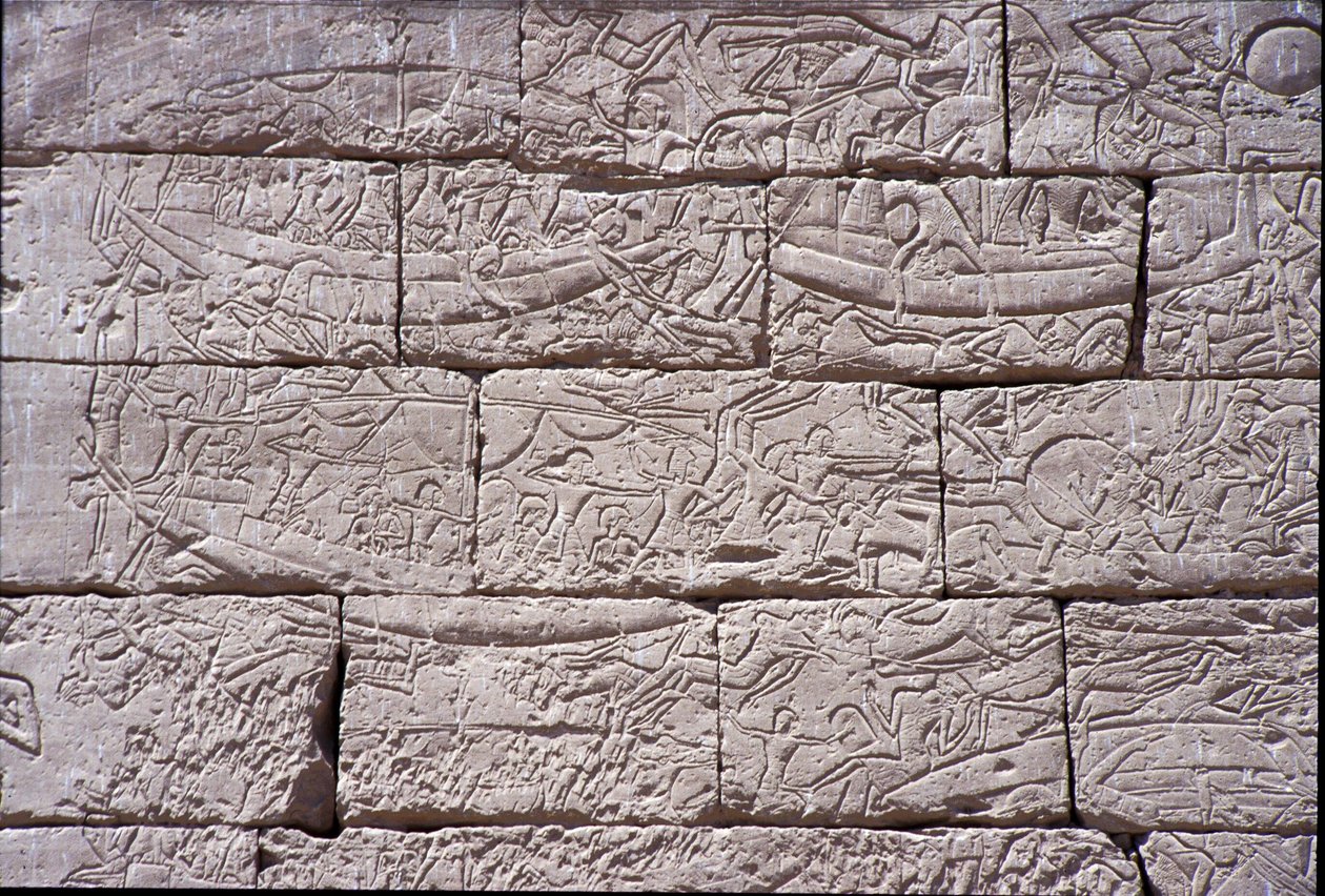 Merikansa, Ramses III:n meritaistelu, Medinet Habu, 1195-64 eKr. kivi. tekijältä Egyptian 20th Dynasty