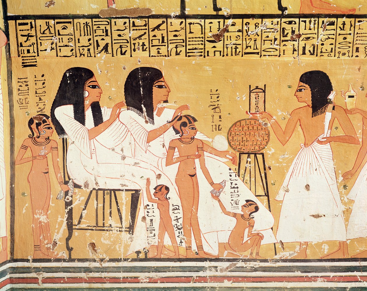 Kuolleet, heidän perheensä ja heidän palvelijansa, Ankerkhen haudasta, Workmens Tombs, New Kingdom (seinämaalaus) tekijältä Egyptian 20th Dynasty