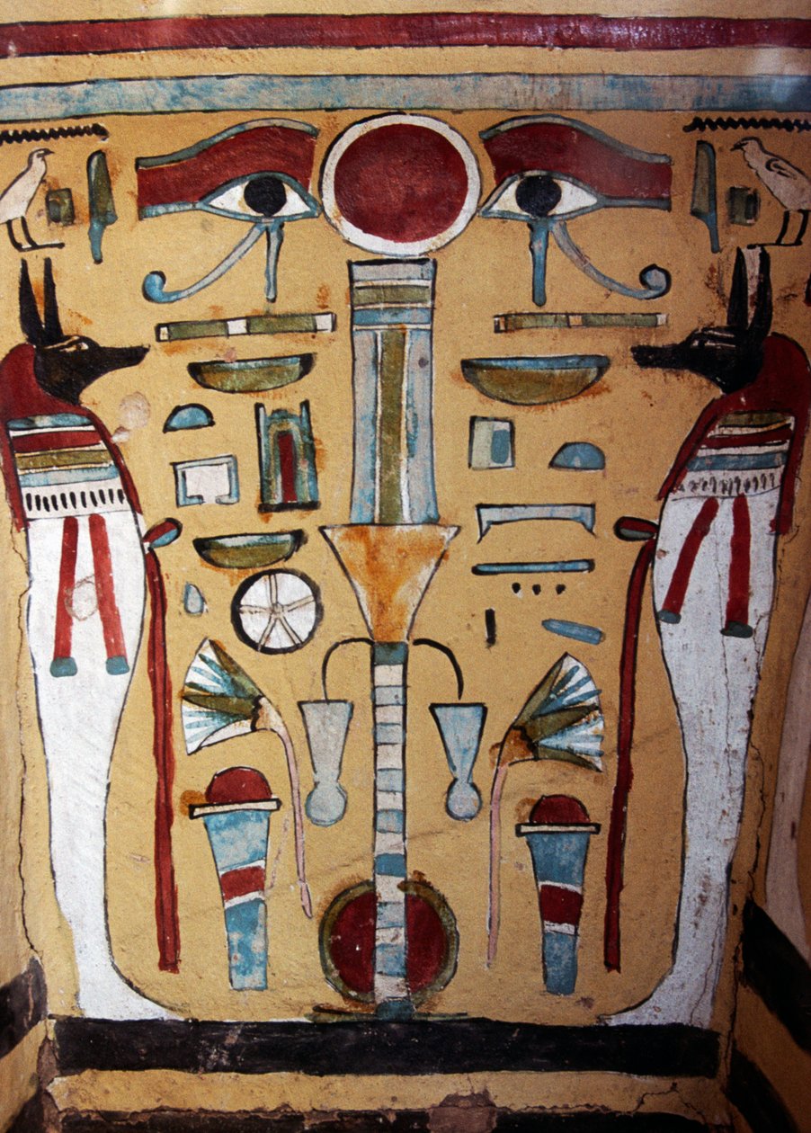 Anubis-muumio, koristeellinen yksityiskohta Ankh-ef-en-Khonsun sarkofagista tekijältä Egyptian 21st Dynasty