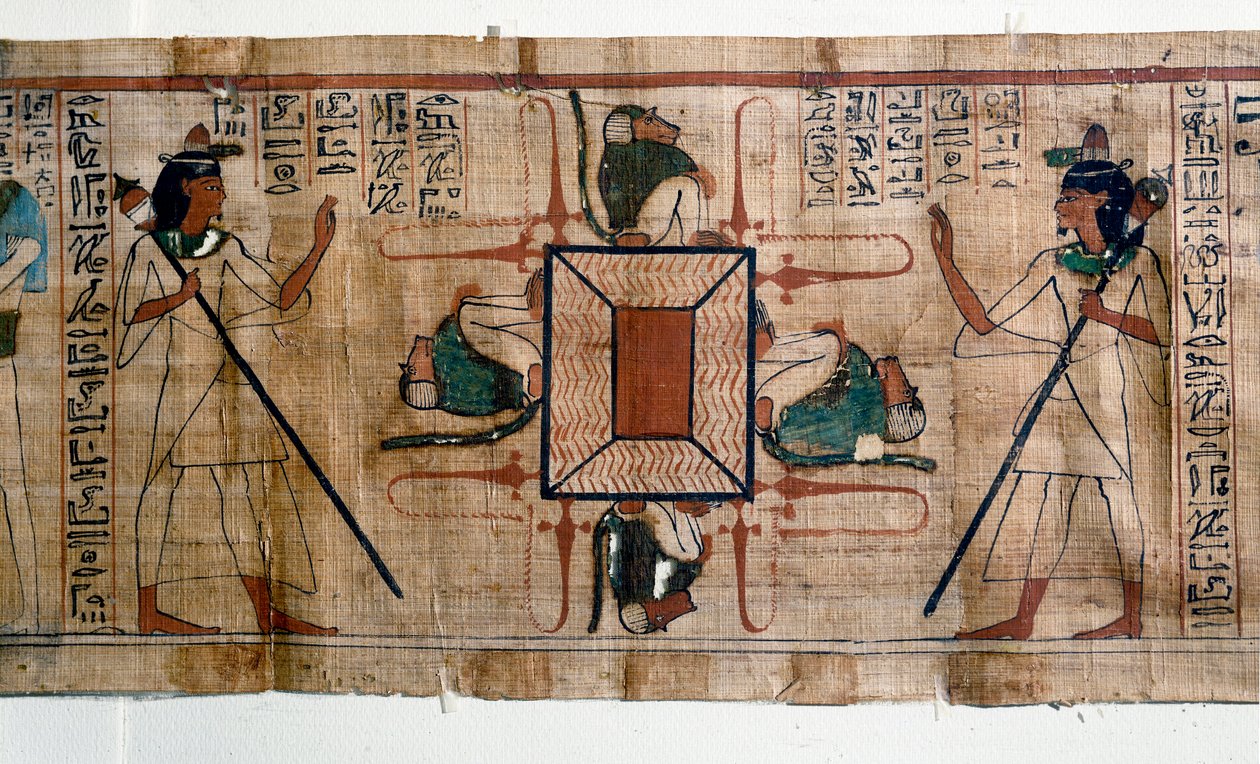 Egyptiläinen antiquit: Tulijärvi helvettiin. Papyrus kuolleiden kirjasta. 21. dynastian papyrus tekijältä Egyptian 21st Dynasty