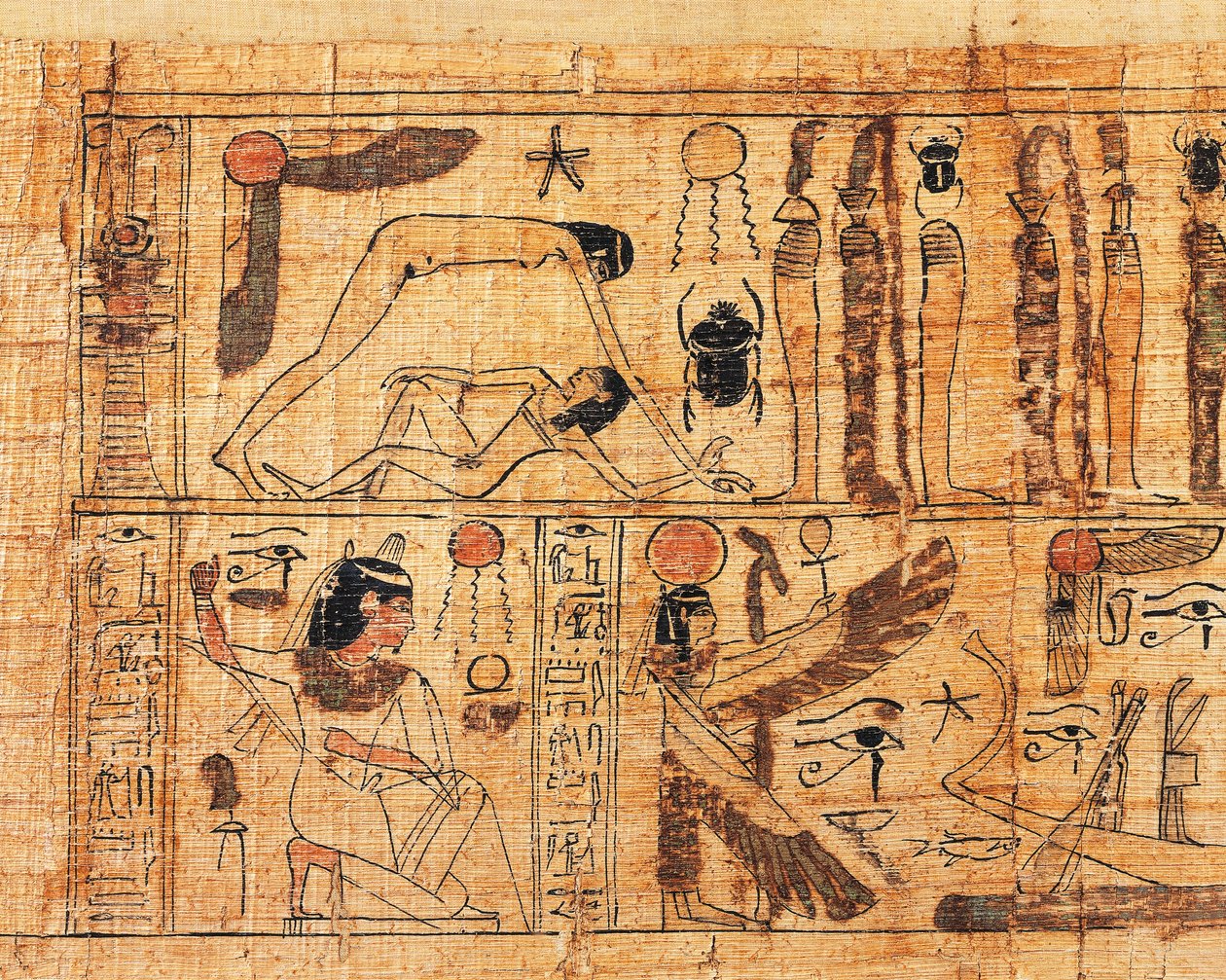 Serimenin, Amonin papin hautauspapyrus, yksityiskohta maailman luomisesta, Gebin ja Nutin erottaminen tekijältä Egyptian 21st Dynasty