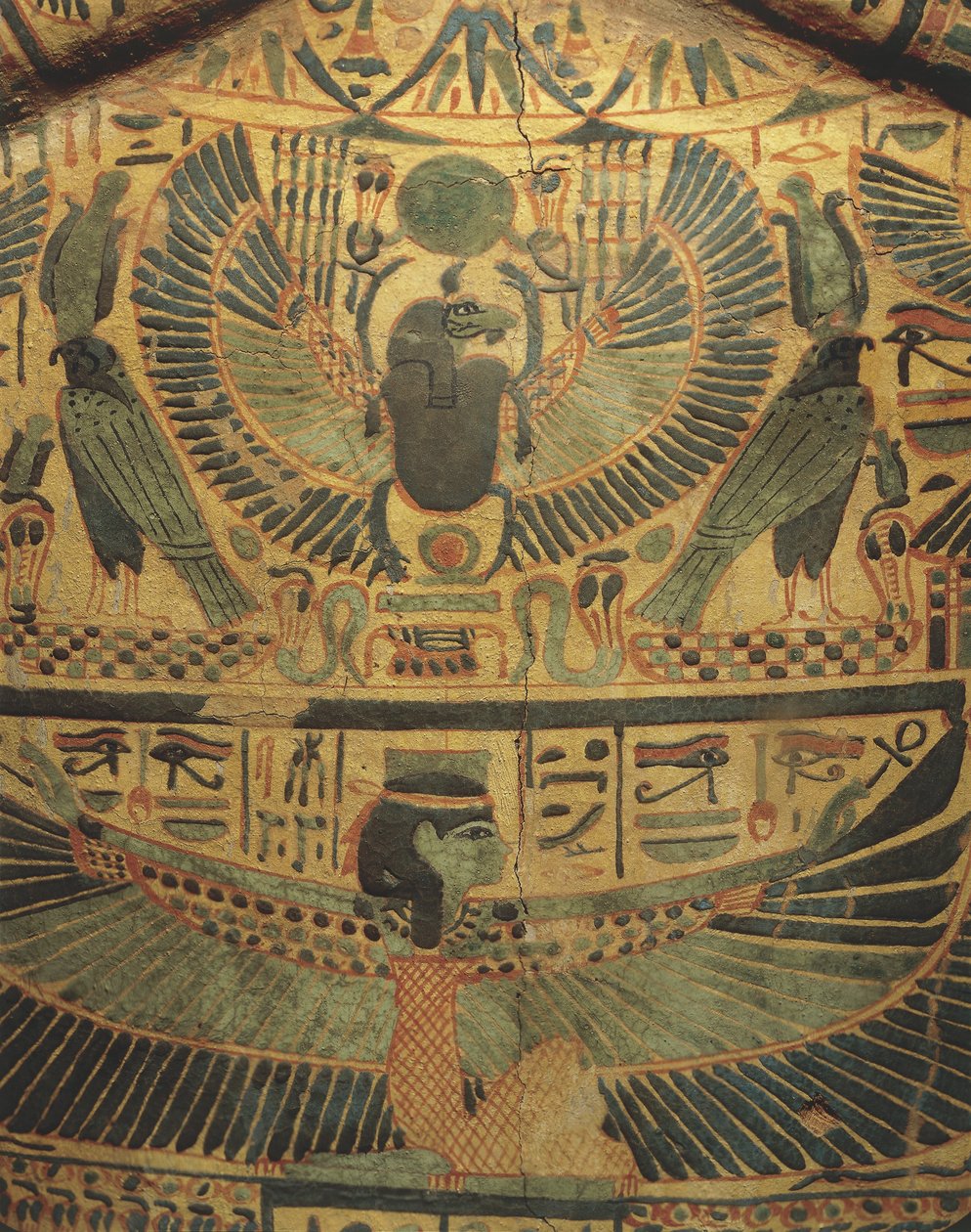 Capa de múmia com divindade alada protegendo o escaravelho, símbolo da eternidade finlandesa tekijältä Egyptian 22nd Dynasty