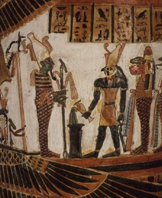 Osiris, yksityiskohta Nekhtefmetin pahvilaatikosta, kolmas välikausi, n. 934-889 eKr. (rapattu ja maalattu pellava) tekijältä Egyptian 22nd Dynasty