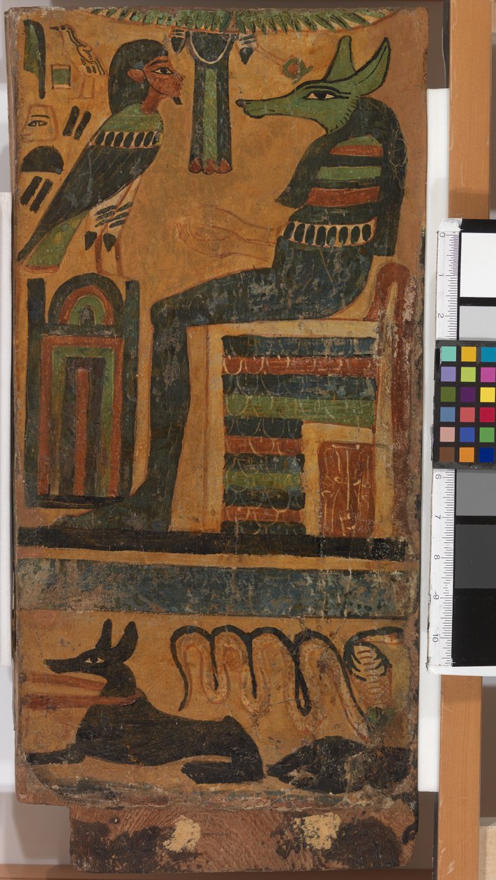 Anubis ja vainajan sielu sarkofagista (paneeli) tekijältä Egyptian 26th Dynasty