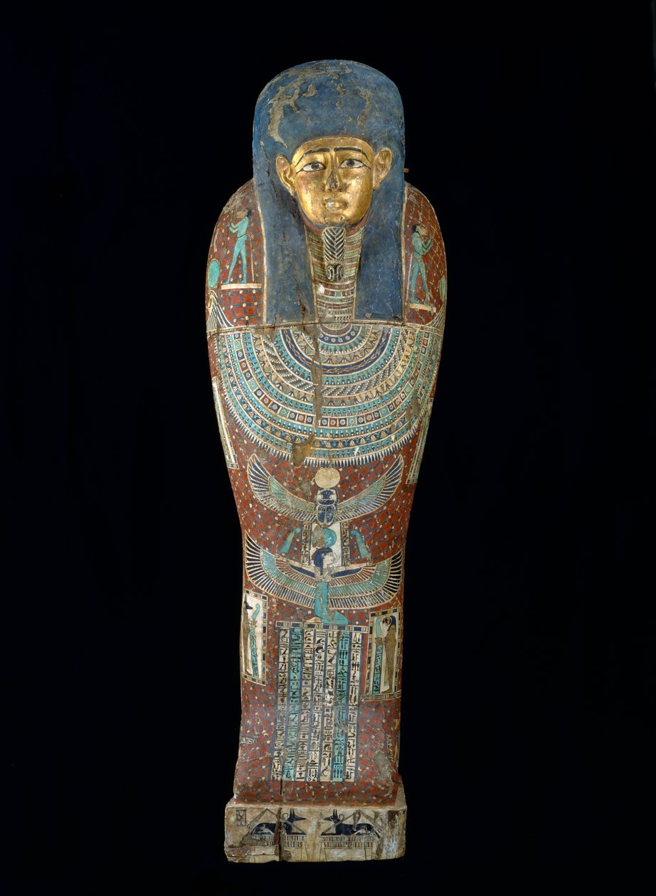 Pedi-Osiriksen arkku, Ptolemaios-kausi (305-30 eKr.) (monivärinen ja kullattu puu) tekijältä Egyptian 26th Dynasty