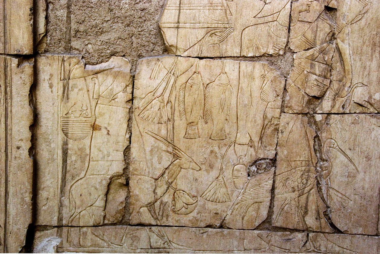 Egyptiläinen antiikki: uhrien kantajia edustava reliefi. Ankh-Horin hauta (Ankh Hor) (TT414) (26. dynastia, 672-525 eKr.), Luxor (Thebes), Egypti tekijältä Egyptian 26th Dynasty