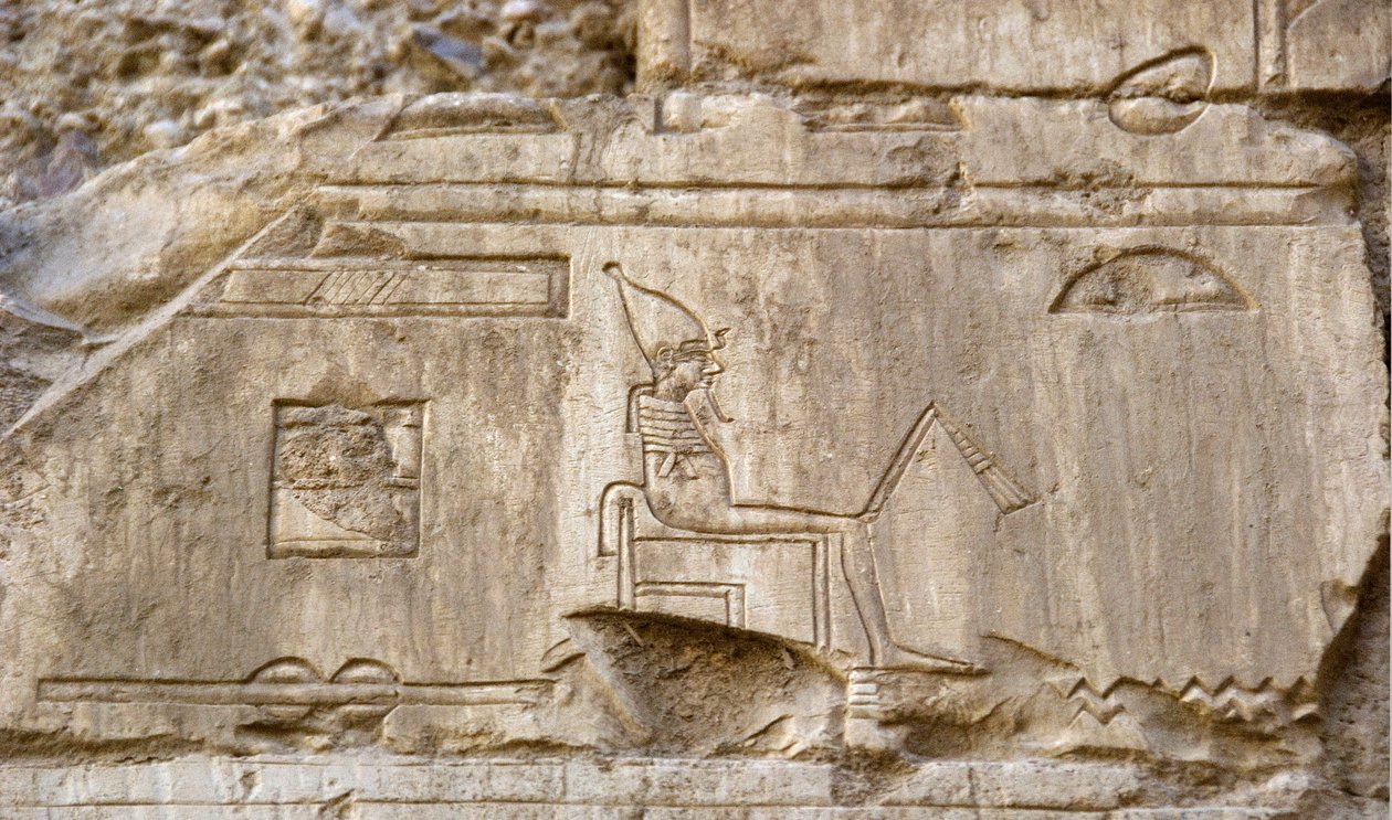 Egyptiläinen antiikki: Osiriksen jumaluutta edustava reliefi. Ankh-Horin hauta (Ankh Hor) (TT414) (26. dynastia, 672-525 eKr.), Luxor (Thebes), Egypti tekijältä Egyptian 26th Dynasty
