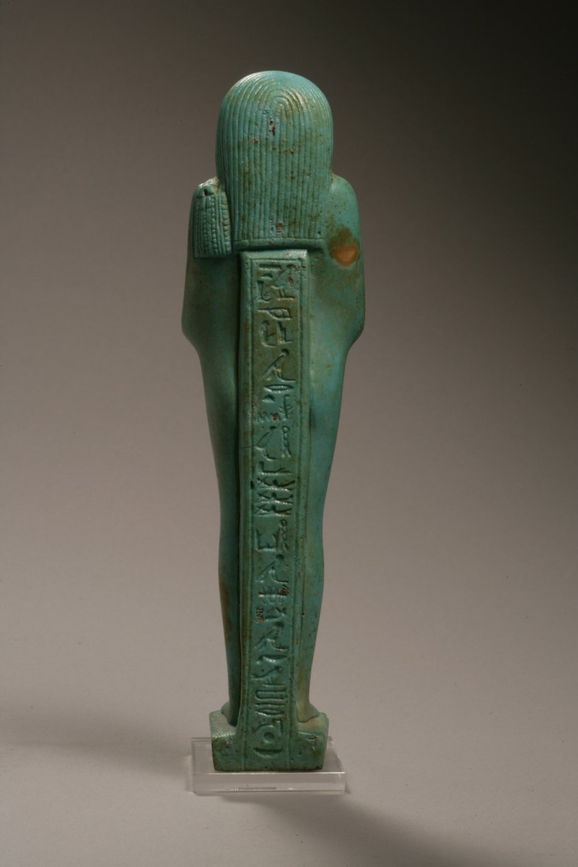 Takakuva ushabtihahmosta Hekaemsafille, laivaston amiraalille, Amasisin hallituskaudella, 570-526 eKr. (fajansi) (katso edestä 270355) tekijältä Egyptian 26th Dynasty