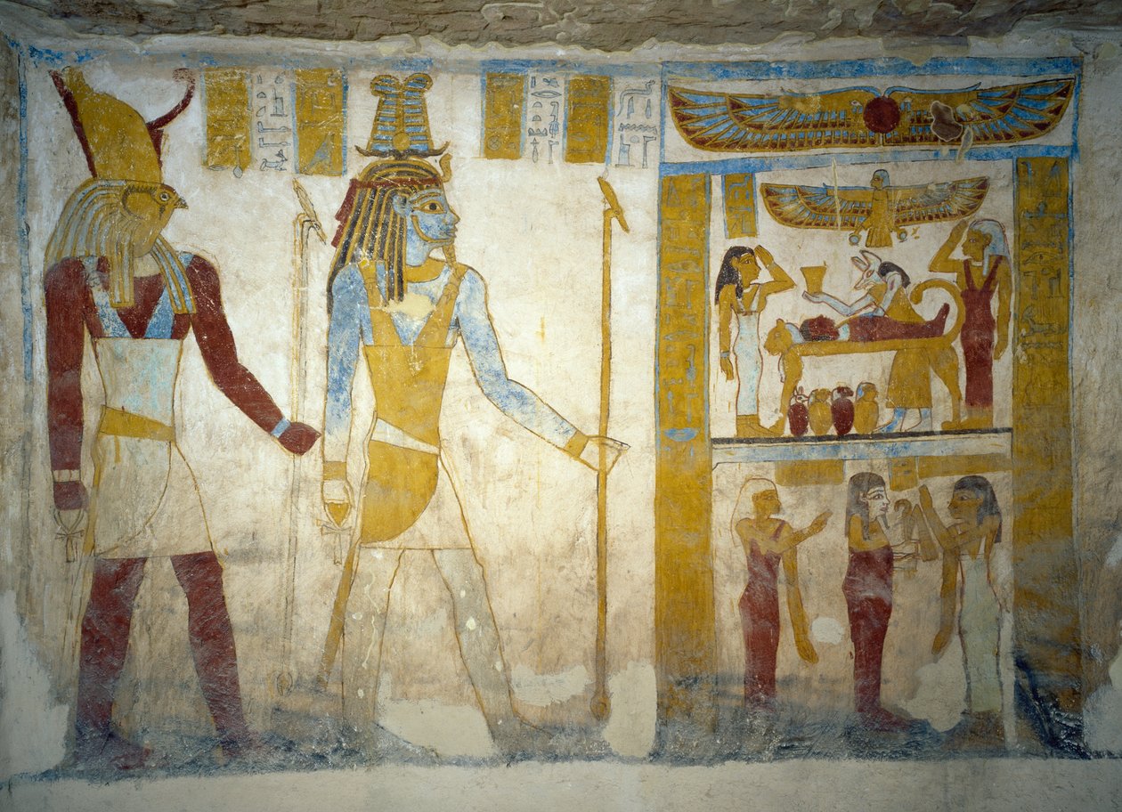Seinämaalauksia Pa Nentwyn haudasta, Bahariya Oasis, Giza, Egyptin sivilisaatio, 26. dynastia, 663-525 eKr. tekijältä Egyptian 26th Dynasty