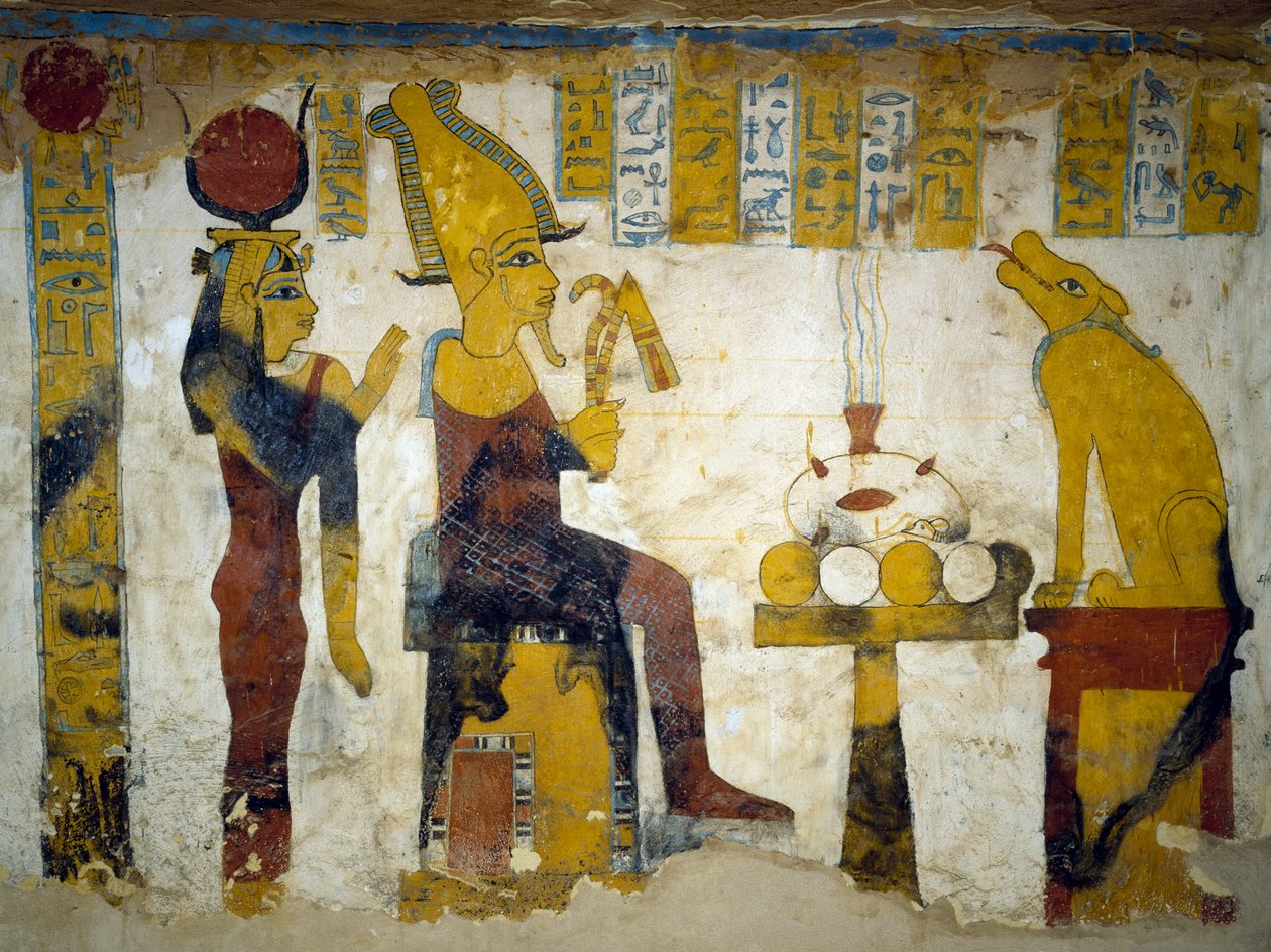 Seinämaalauksia Pa Nentwyn haudan hautakammiosta, Bahariyan keidas, Giza, Egypti. Egyptin sivilisaatio, 26. dynastia, 663-525 eKr. tekijältä Egyptian 26th Dynasty