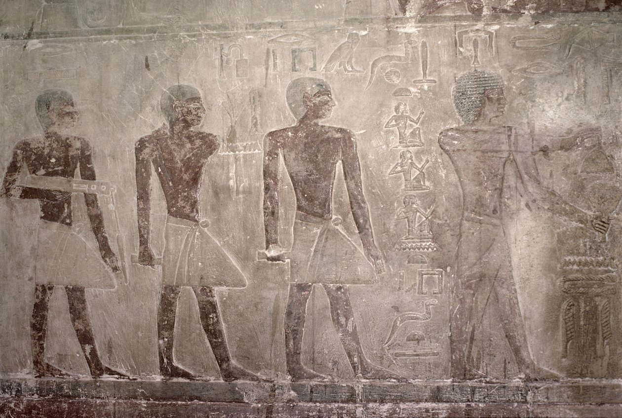 Käsityöläisiä Mastaba-kappelin etelämuurista, vanhasta kuningaskunnasta (seinämaalaus) tekijältä Egyptian 5th Dynasty
