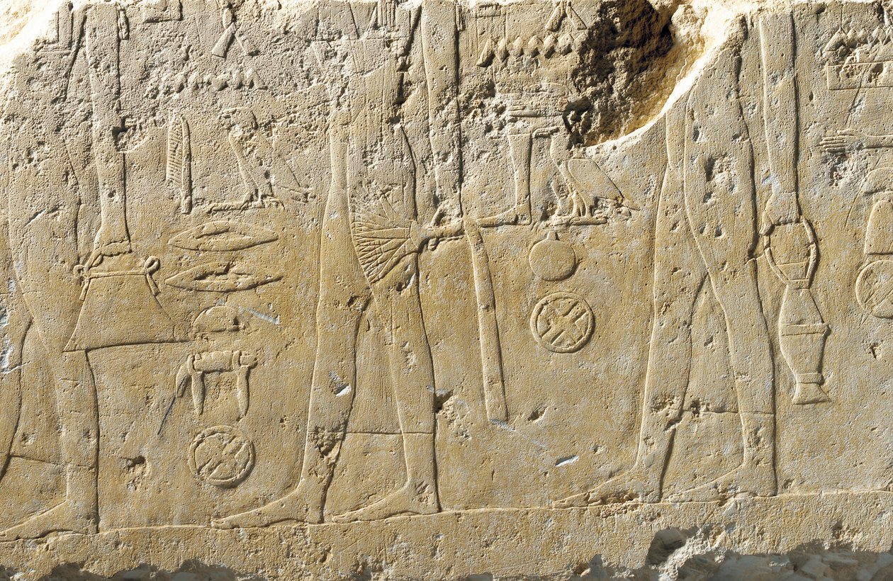 Yksityiskohta kohokuviofragmentista Pehenukasta, vanhasta kuningaskunnasta tekijältä Egyptian 5th Dynasty