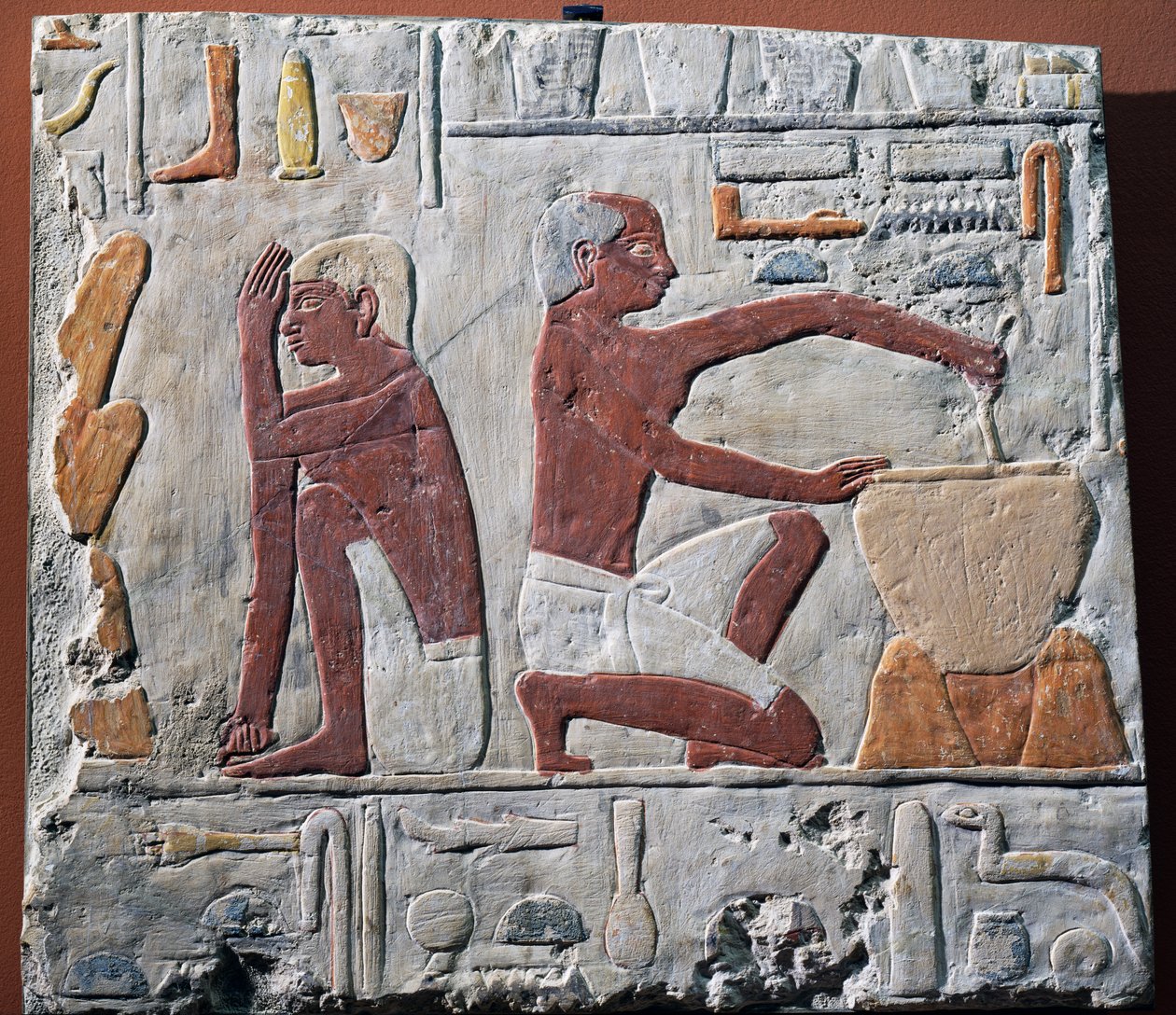 Leivän valmistus ja leivonta, 2500-2350 eKr. (maalattu kalkkikivi) tekijältä Egyptian 5th Dynasty