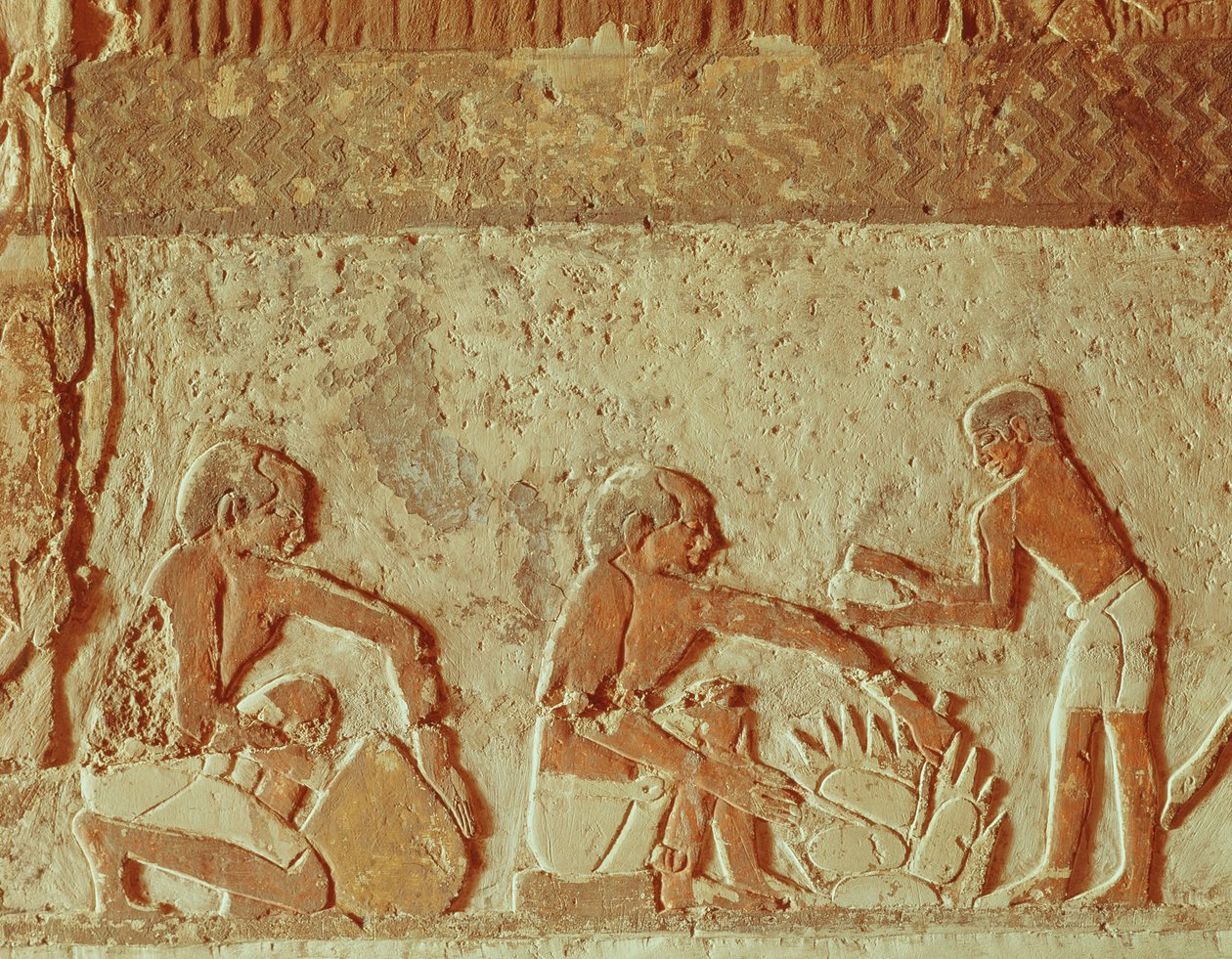 Leivän tekoa ja leivontaa kuvaava reliefi, Vanha kuningaskunta (seinämaalaus) tekijältä Egyptian 5th Dynasty
