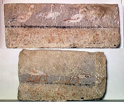 Lintuja esittävä seinämaalaus, Vanha valtakunta (maalattu kalsiitti) tekijältä Egyptian 5th Dynasty