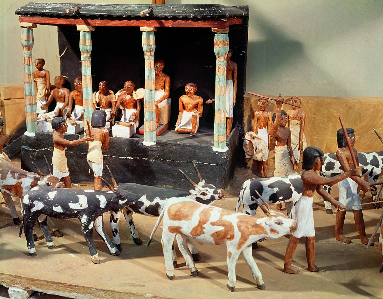 Hautausmalli karjalaskennasta, Meketren haudasta, Thebes, Keski-Britannia, noin 2000 eKr. (maalattu puu) (yksityiskohta) tekijältä Egyptian 6th Dynasty