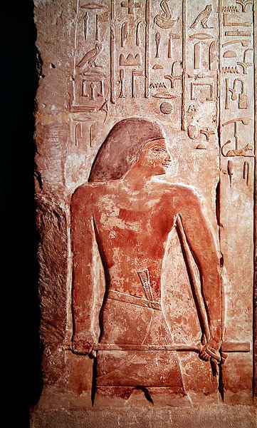 Mererukan muotokuva, jossa Mereruka pitää oikeassa kädessään kherpiä, Mererukan mastabasta (kalkkikivi). tekijältä Egyptian 6th Dynasty Egyptian 6th Dynasty
