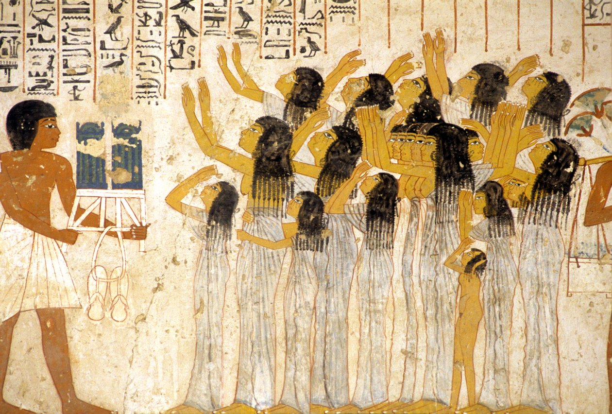 Muinainen Egypti, Maalaus/fresko, Itkevät naiset hautajaiskulkueessa, Ramosen hauta, Thebe, Aatelisten laakso tekijältä Egyptian Egyptian