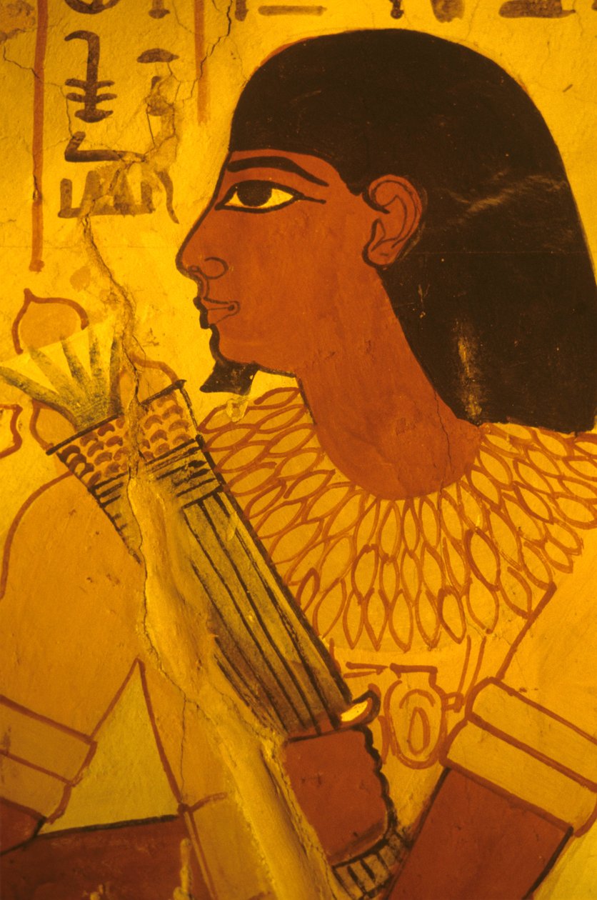 Muinainen Egypti, Sennuferin hauta, seinämaalaus, seinämaalaus, fresko, Sennufer vastaanottaa lootuksen nuppuja, Theban pormestari, Amenofis II:n valvonnasta vastaava henkilö tekijältä Egyptian Egyptian