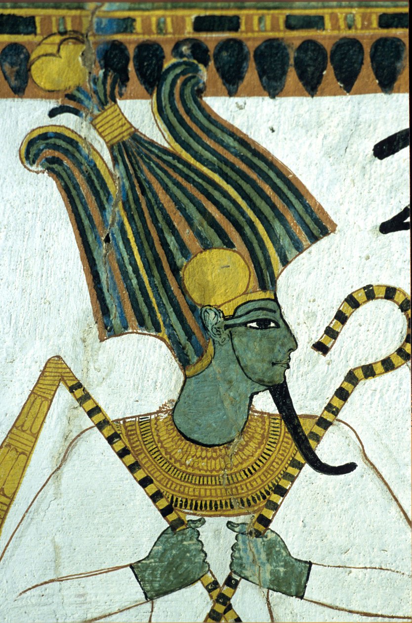 Muinainen Egypti, seinämaalaus, , Osiris, manalan herra, Sennedjemin hauta, Thebe, Deir el Medina tekijältä Egyptian Egyptian