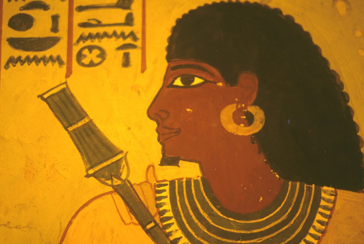 Muinainen Egypti, Seinämaalaus/seinämaalaus/fresko, Sennuferin hauta, Thebes/Luxor, Sennufer pitelee valtikka, Theban pormestari, Amenophis II:n valvoja tekijältä Egyptian Egyptian