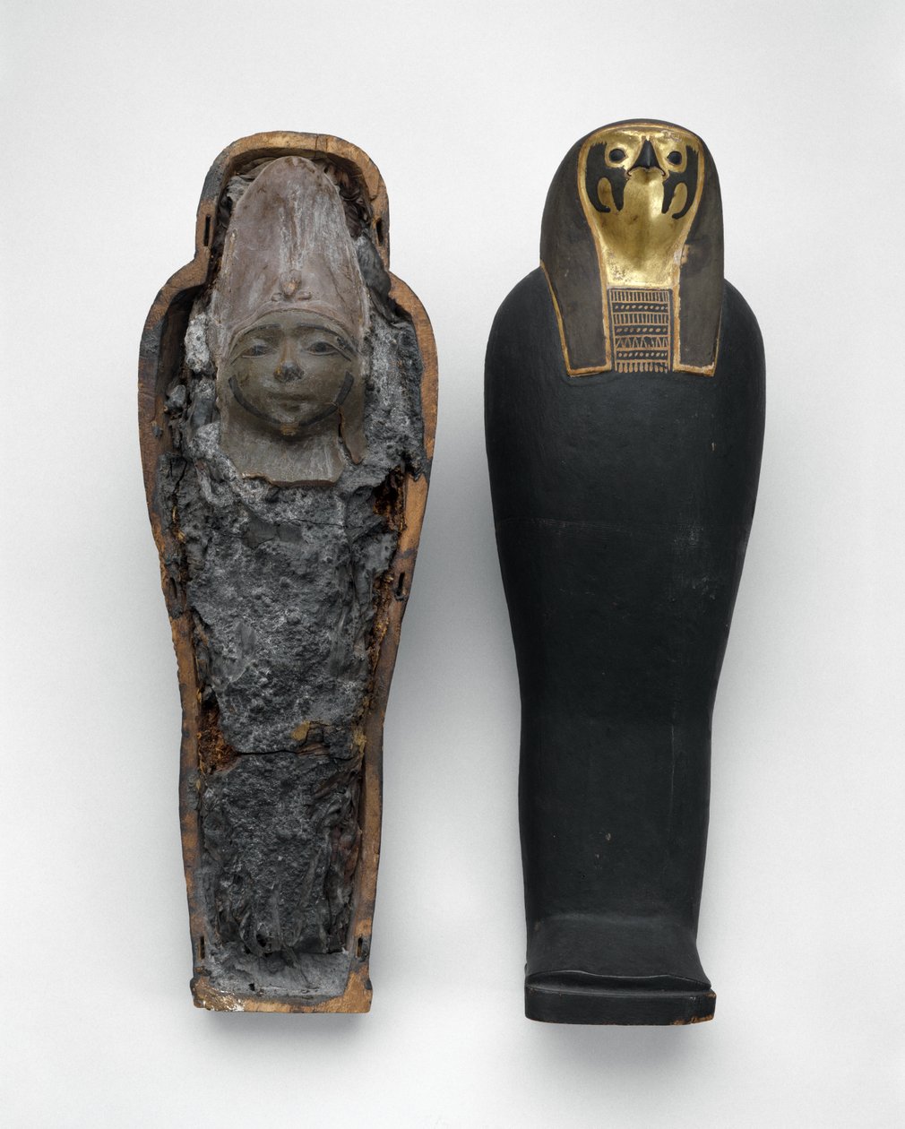 Haukkamainen arkku viljamuumiolla, 332-30 eKr. (maalattua ja kullattua puuta, viljaa, maata, pellavaa ja vahaa) tekijältä Egyptian Ptolemaic Period