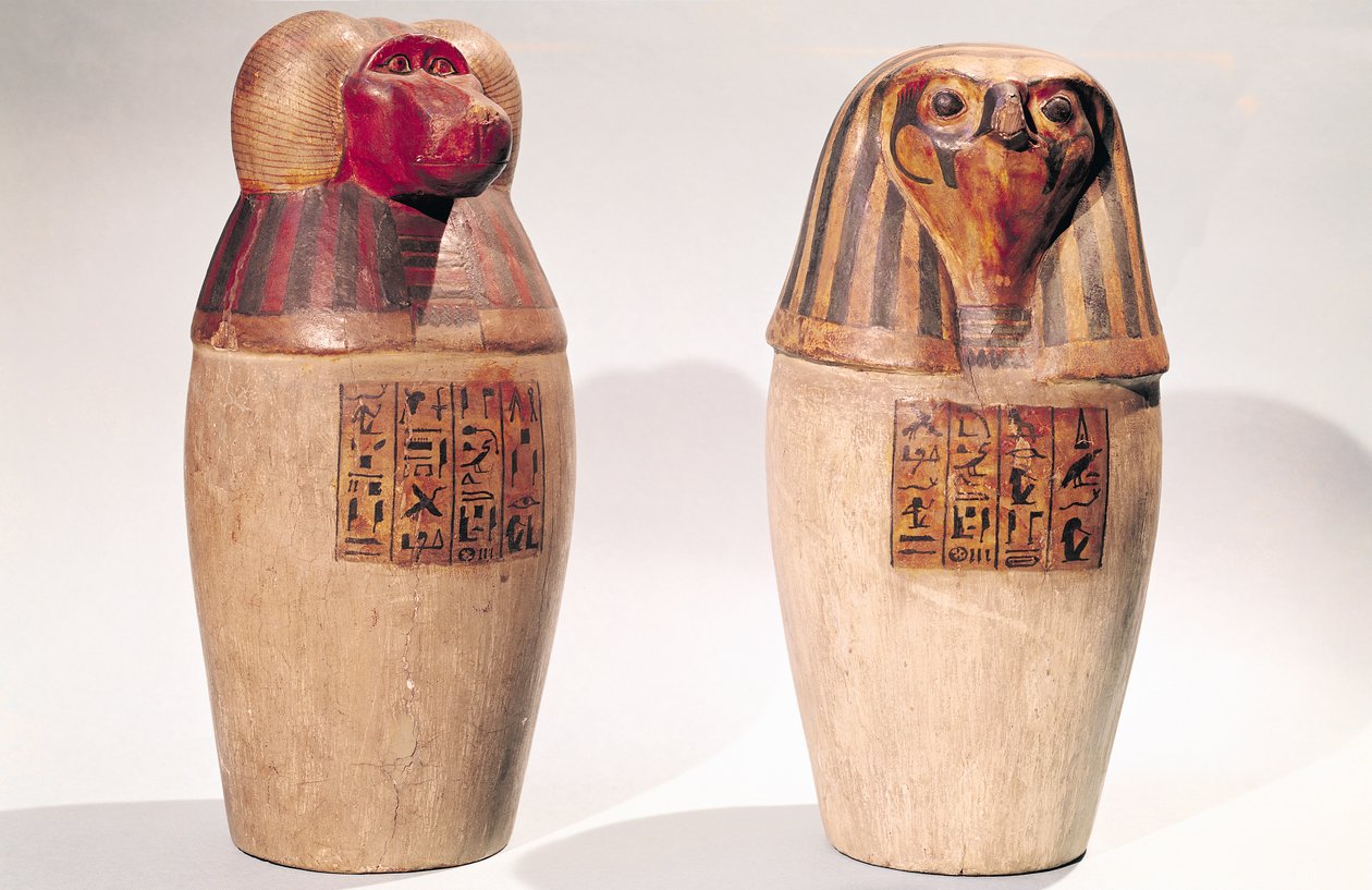 Kopioita kahdesta New Kingdomin katospurkista (maalattua puuta) tekijältä Egyptian School