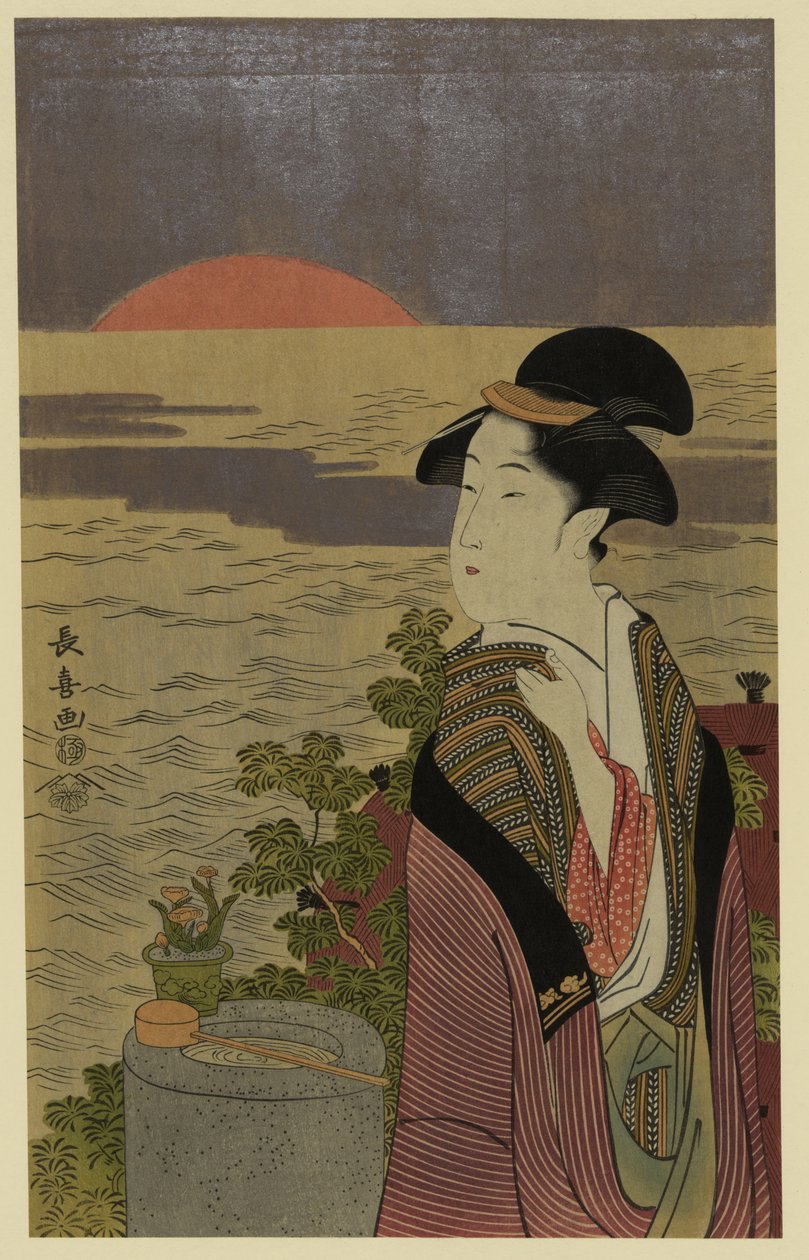 Japanilainen ukiyo-e -värinen puupiirros tekijältä Eishōsai Chōki