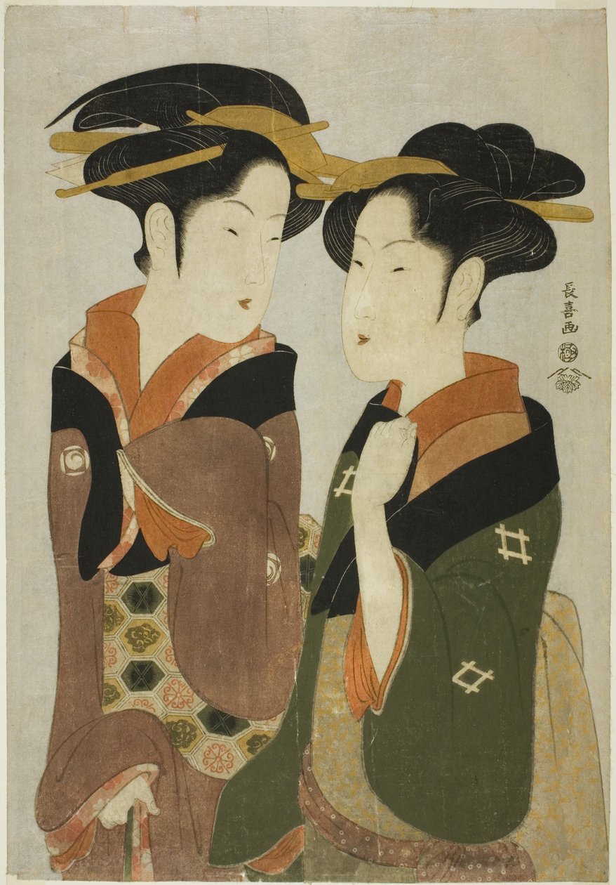 Kan, Izutsuyan tarjoilija ja Ogiyan geisha Fuseya tekijältä Eishōsai Chōki