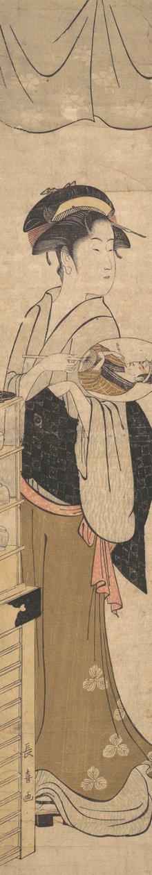 Nuori nainen tuulettimen kanssa. tekijältä Eishōsai Chōki