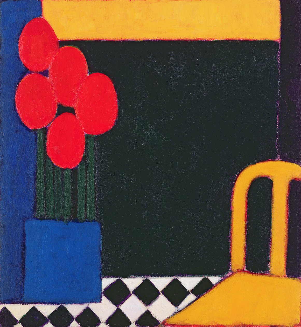 Tulppaanit ja keltainen tuoli, 2002 (akryyli paperille) tekijältä Eithne Contemporary Artist Donne