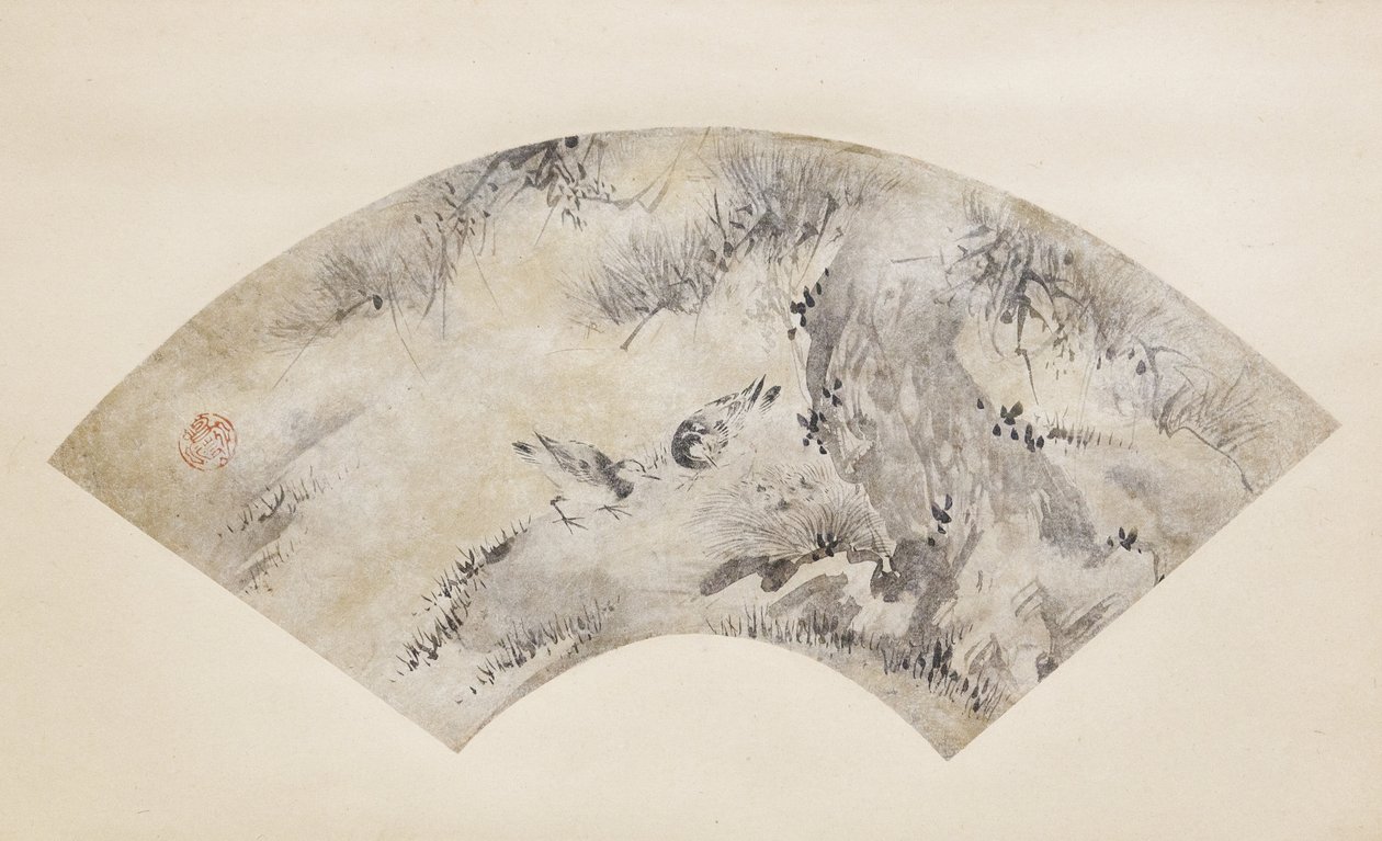 Linnut ja mänty, noin 1570-1590 (muste ja kulta paperille). tekijältä Eitoku Kano