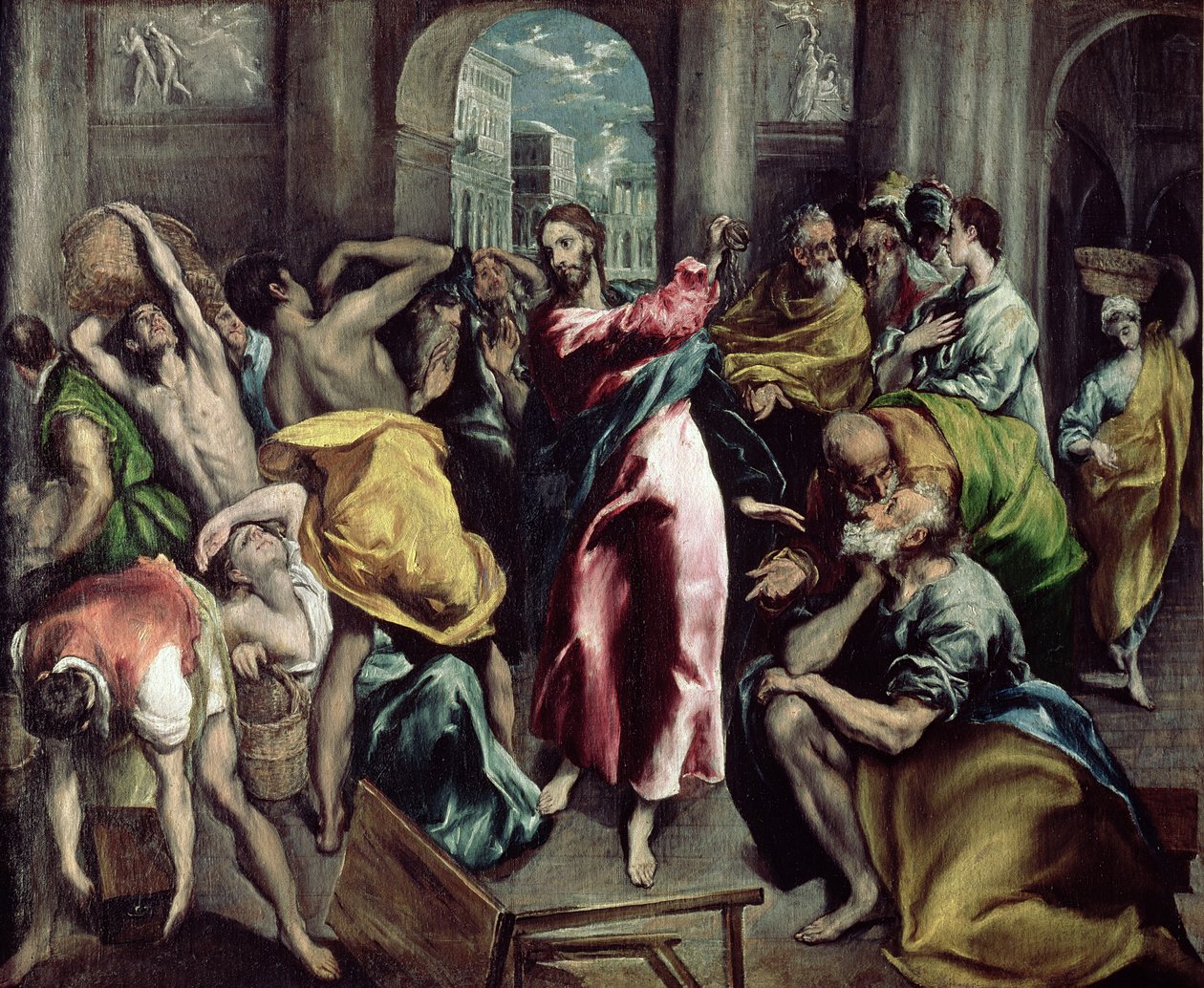 Kristus ajaa kauppiaita temppelistä, n. 1600 (katso lisätietoja kohdasta 26048) tekijältä El Greco
