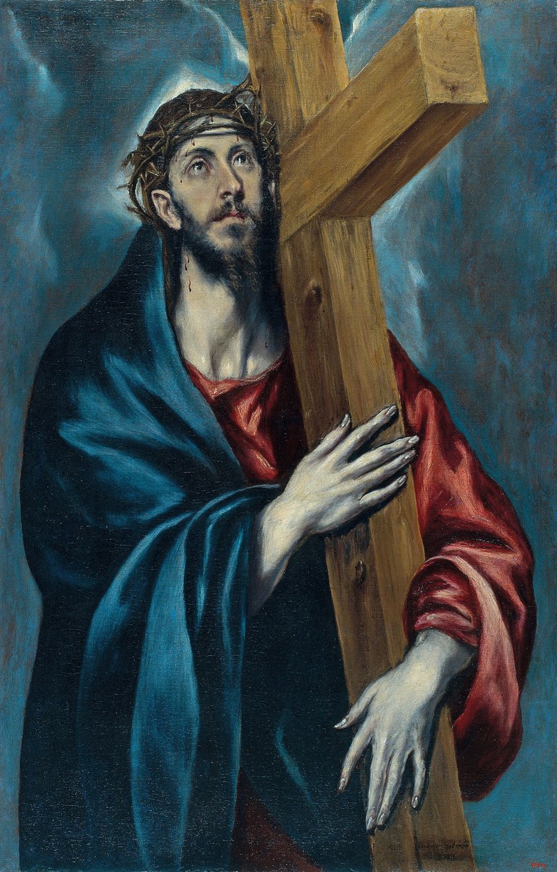 Kristus kantaa ristiä - Domenikos Theotokopoulosin maalaus nimeltä El Greco (1541-1614) - noin 1590 - Öljy kankaalle - 106,4x69 - Museu Nacional d