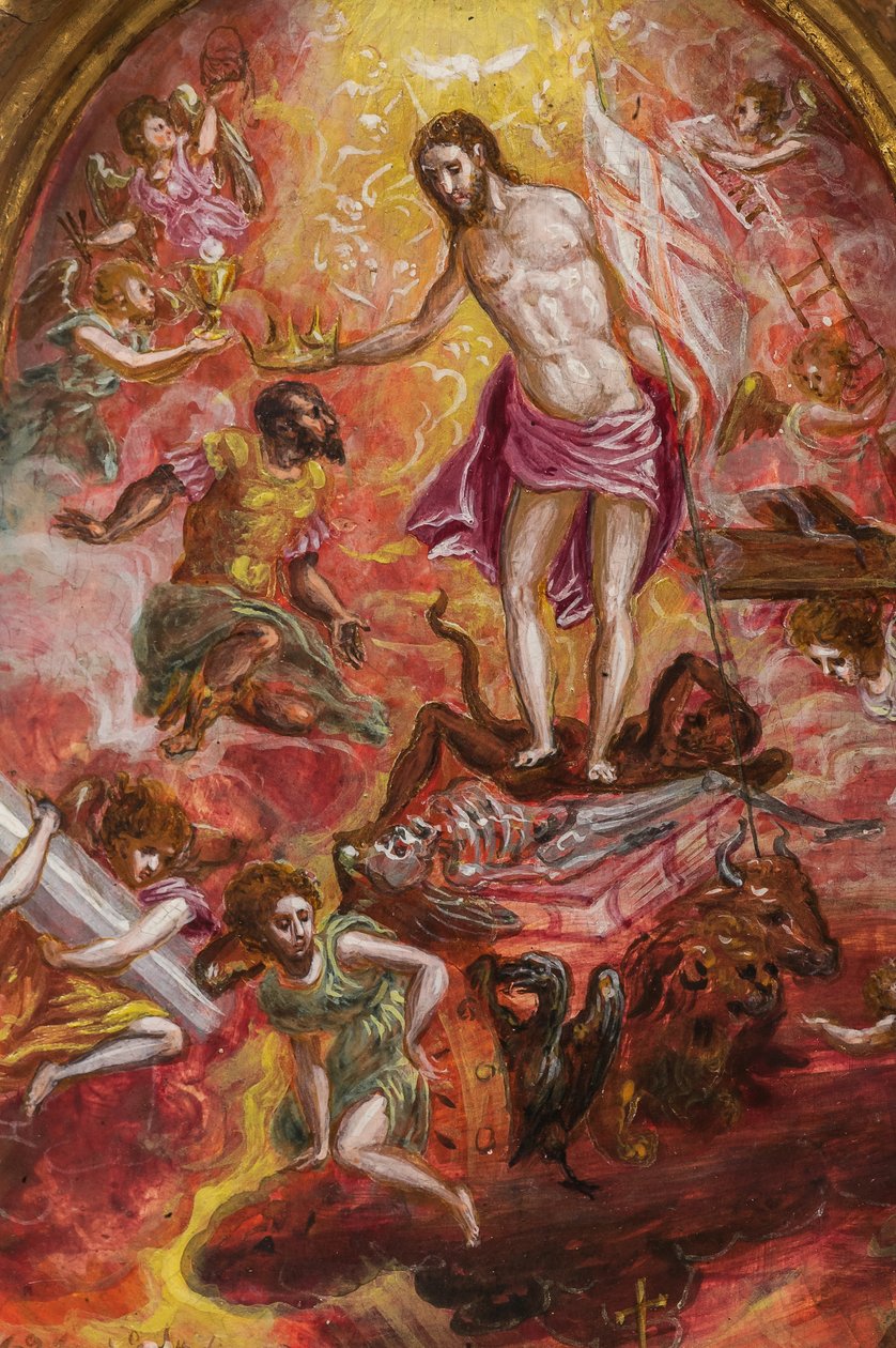 Kannettava alttari: keskuspaneeli, joka kuvaa allegoriaa kristillisestä ritarista, yksityiskohta numerosta 2384586 (paneelissa tempera grassa) tekijältä El Greco