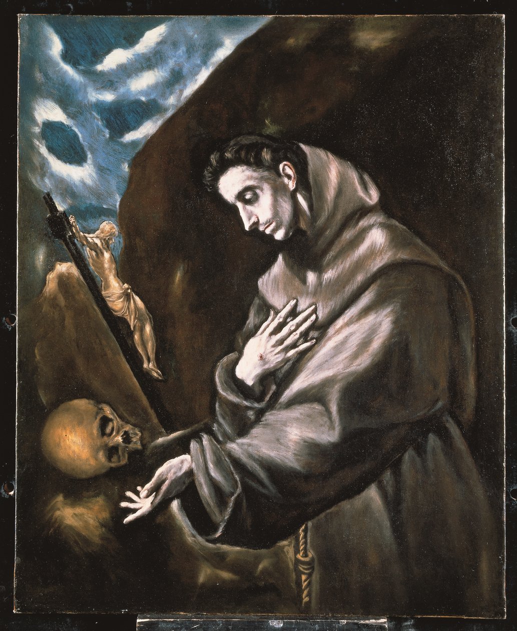 Pyhä Fransiskus seisoo mietiskelemässä (öljy kankaalle) tekijältä El (1541-1614) Greco