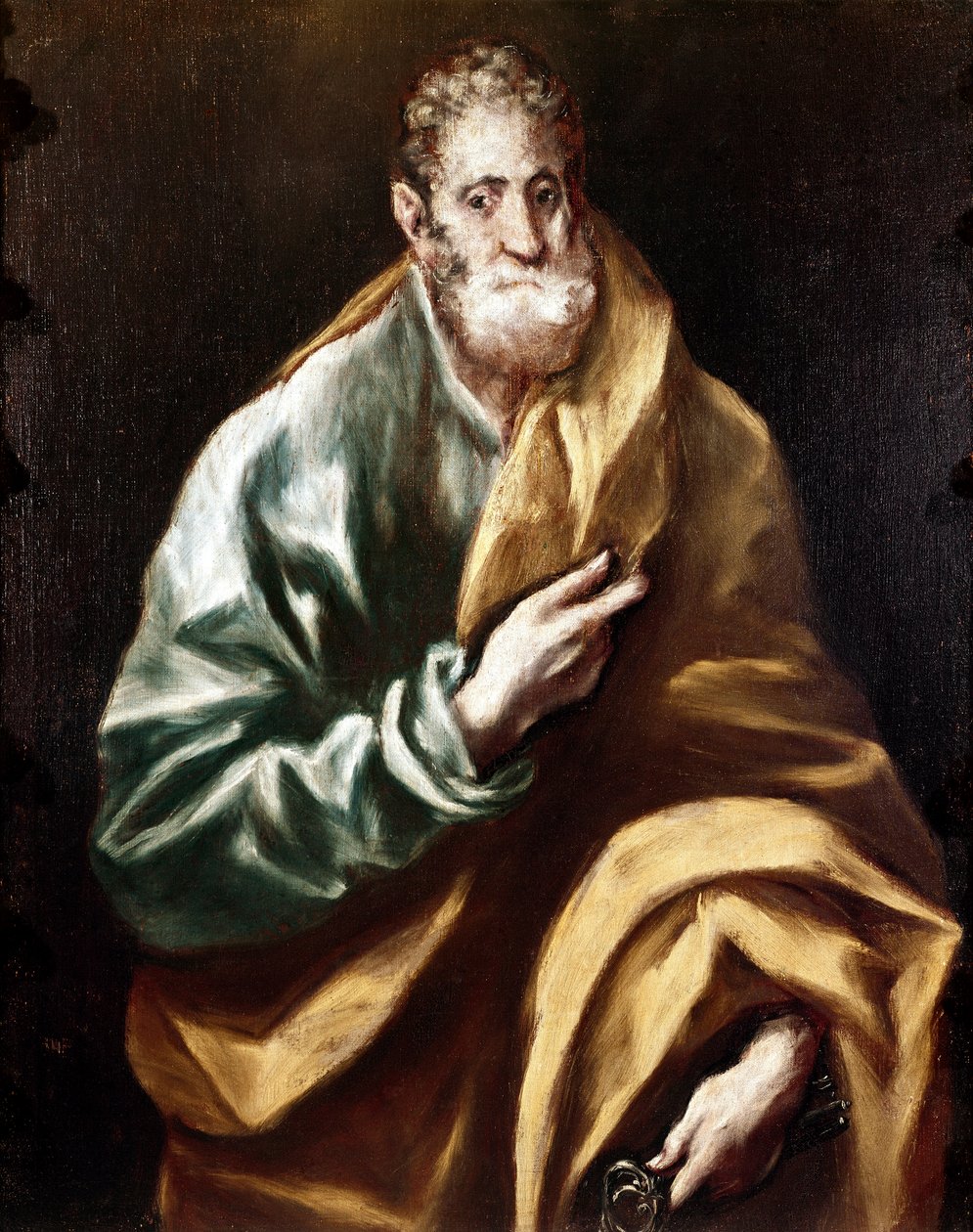 Toledon katedraalin apostolaatti: Apotre Saint Peter. Domenikos Theotokopoulos dit El Grecon maalaus (1540-1614) tekijältä El Greco