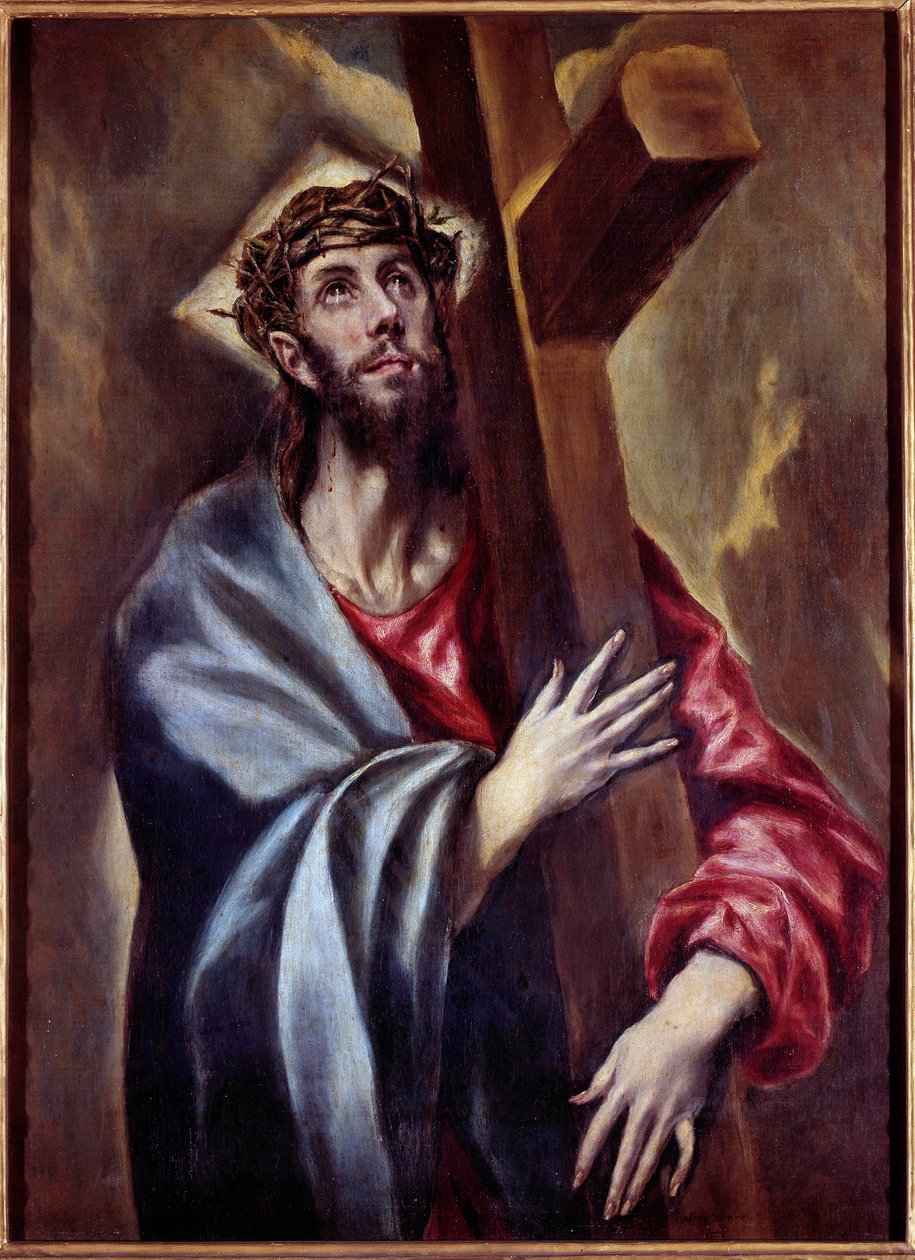 Kristus kantaa ristiä Domenikos Theotokopoulos dit El Grecon maalaus (1541-1614) 1605 Su. 1,08x0,78 m Madrid, Prado-museo - Kristus kantaa ristiä. Domenikos Theotokopoulosin maalaus, joka tunnetaan nimellä El Greco (1541-1614) 1605. 1,08 x 0,78 m. Prado Mu tekijältä El Greco