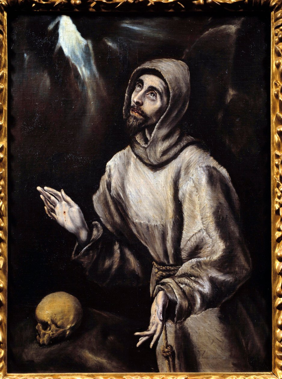 Pyhä Francois Assisilainen (1181-1226) sai leimautumisen Domenikos Theotokopoulos dit El Grecon (1541-1614) maalaus (Vanita) 1595 su. 0,76x0,57 m Pau, Kuvataidemuseo tekijältä El Greco