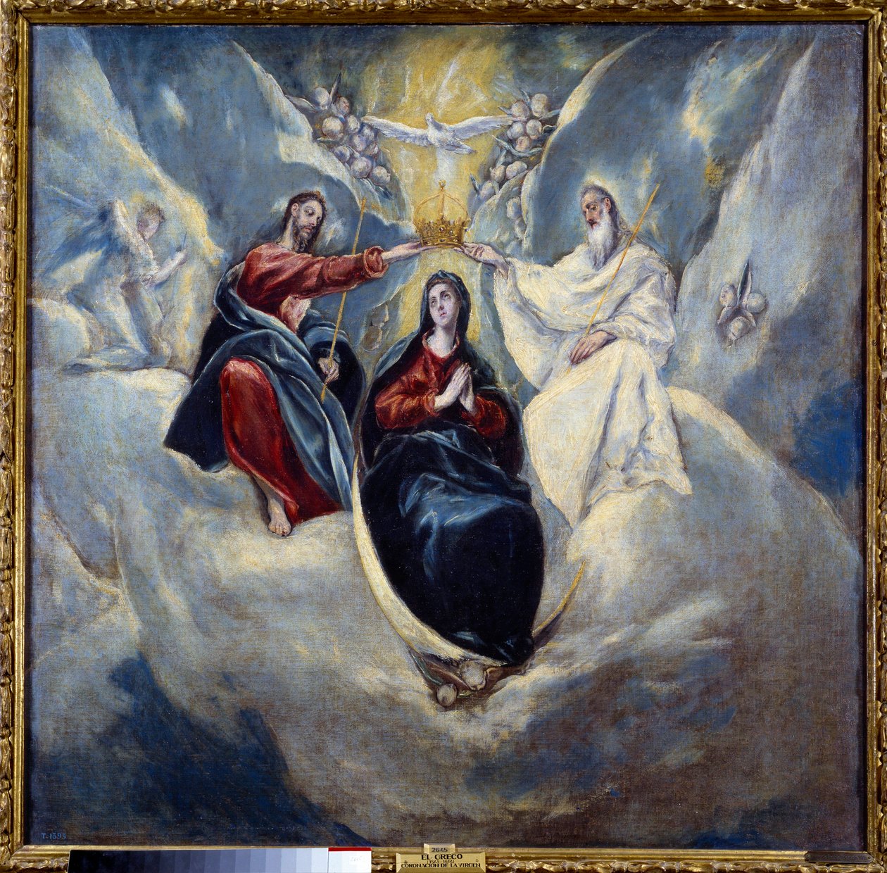 El Grecon (1541-1614) Domenikos Theotokopoulosin maalaus Neitsyen kruunaus 1595 su. 0,99 x 1,01 m Madrid, Prado-museo tekijältä El Greco