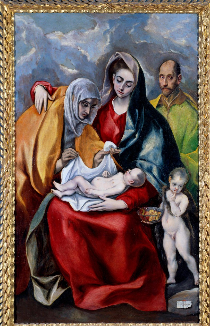 Pyhä perhe Pyhän Annan, Pyhän Joosefin ja Pyhän Johannes Kastajan kanssa - Domenikos Theotokopoulos dit El Grecon (1541-1614) 1600-luvun su. 1,07x0,69 m Madrid, Prado-museo tekijältä El Greco