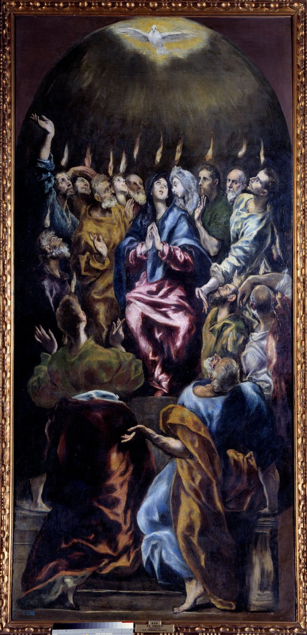Domenikos Theotokopoulos dit El Grecon helluntaimaalaus (1541-1614) 1600-luvun su. 2,75x1,27 m Madrid, Prado-museo - Helluntai. Domenikos Theotokopoulosin maalaus, joka tunnetaan nimellä El Greco (1541-1614) tekijältä El Greco