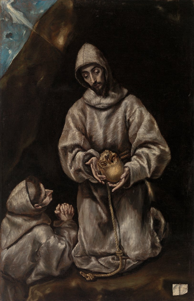 Pyhä Franciscus ja veli Leo meditoivat kuolemaa tekijältä El Greco (Domenikos Theotokopoulos)