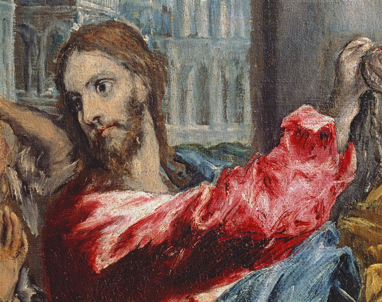 Kristus ajaa kauppiaat ulos temppelistä, yksityiskohta Kristuksesta, n.1600 öljy kankaalle yksityiskohta kuvasta 29580 tekijältä El Greco
