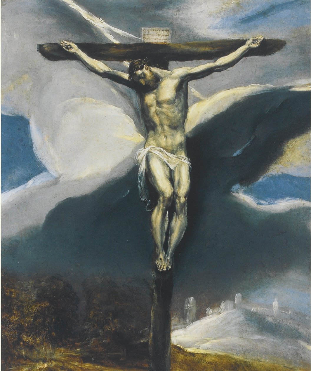 Kristus ristillä maisemassa tekijältä El Greco