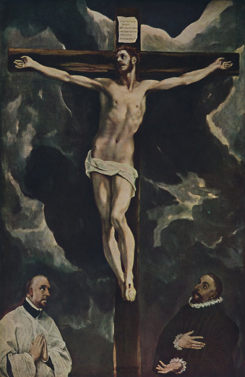 Kristus ristillä, kahdella lahjoittajalla, Kristus ristillä lahjoittajien palvomassa, c1590, 1938 tekijältä El Greco