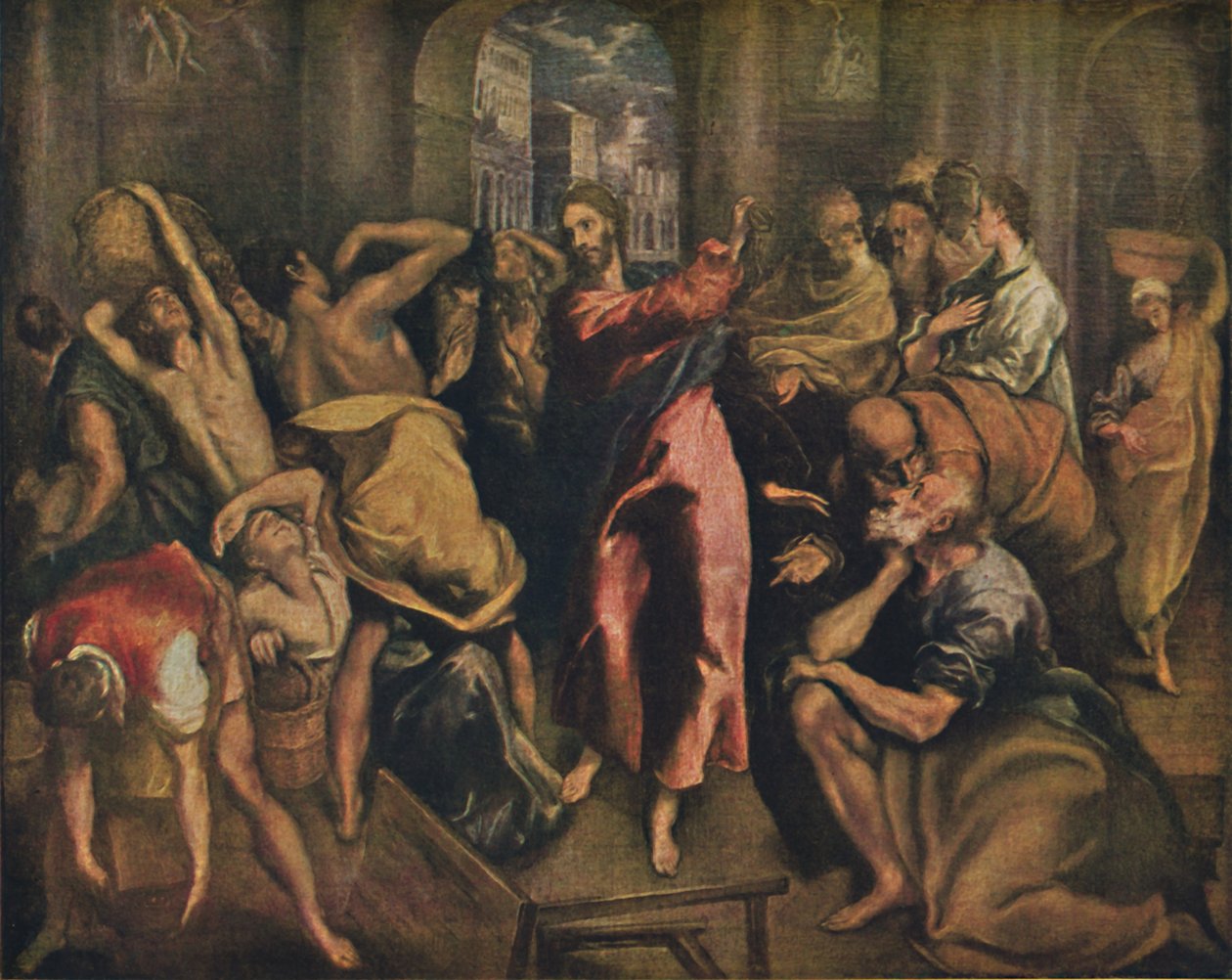 Die Tempelreinigung, Kristus puhdistaa temppelin, c1570, 1938 tekijältä El Greco
