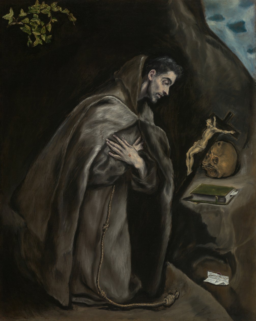 Pyhä Franciscus polvistuu meditaatiossa, 15951600. tekijältä El Greco